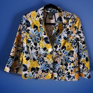 La Vita Yellow Blue White Floral Shirt Jacket Blazer Size S Womens Shell Buttons
